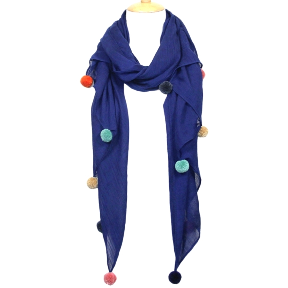 Scarf with Multicolor Pom Poms